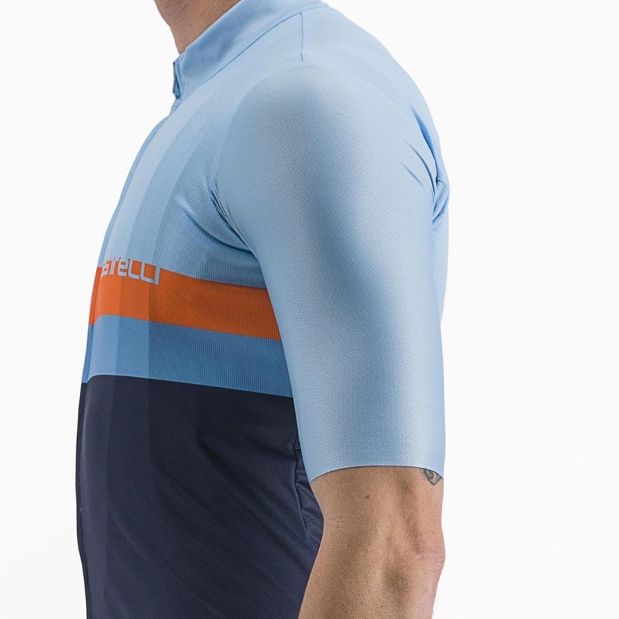 Castelli A BLOCCO Jersey Heren Blauw Dieprood Oranje | ZKT038214