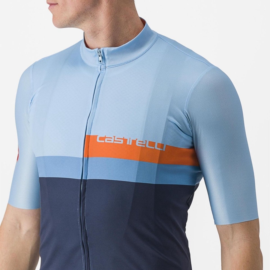 Castelli A BLOCCO Jersey Heren Blauw Dieprood Oranje | ZKT038214