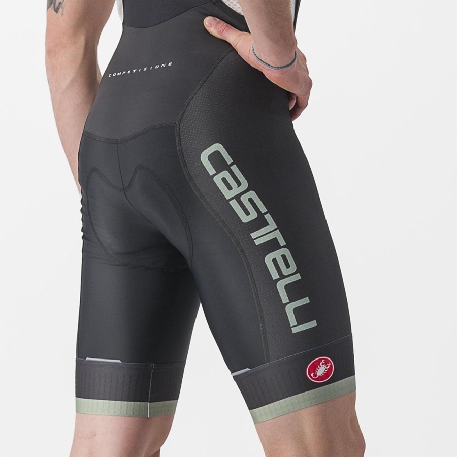 Castelli COMPETIZIONE KIT Korte Broek Met Slabbetje Heren Zwart Groen | JKX401793