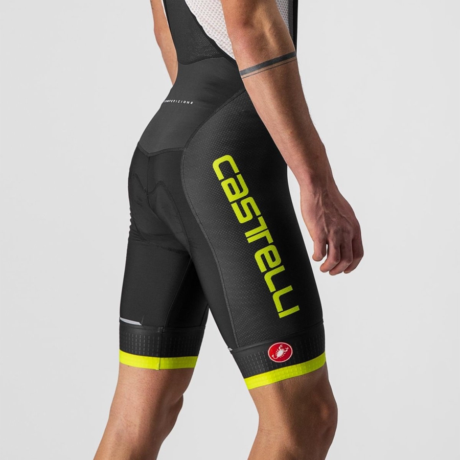 Castelli COMPETIZIONE KIT Korte Broek Met Slabbetje Heren Zwart Lichtgroen | GAX351409