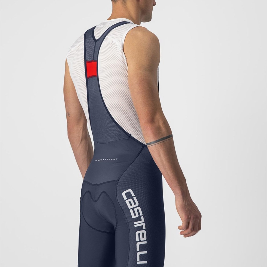 Castelli COMPETIZIONE KIT Korte Broek Met Slabbetje Heren Blauw Wit Zilver | YXW145267