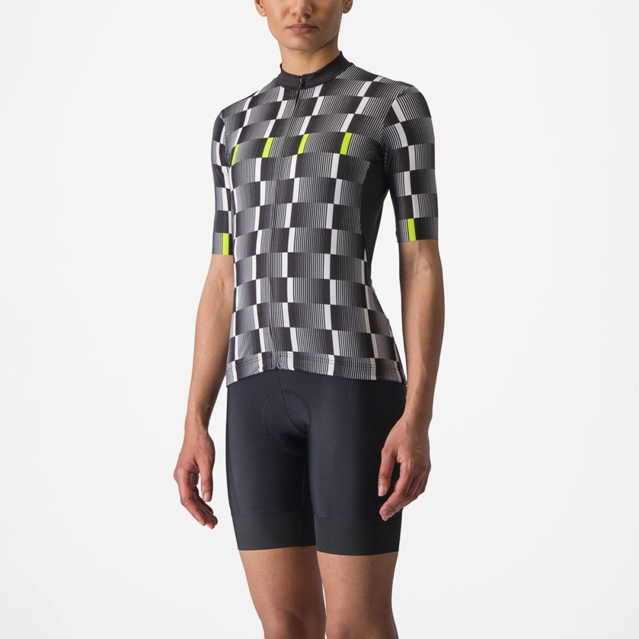 Castelli DIMENSIONE Jersey Dames Zwart Wit Lichtgroen | KGD234879