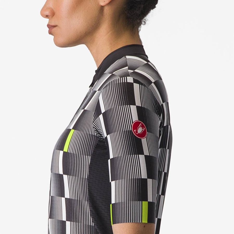 Castelli DIMENSIONE Jersey Dames Zwart Wit Lichtgroen | KGD234879