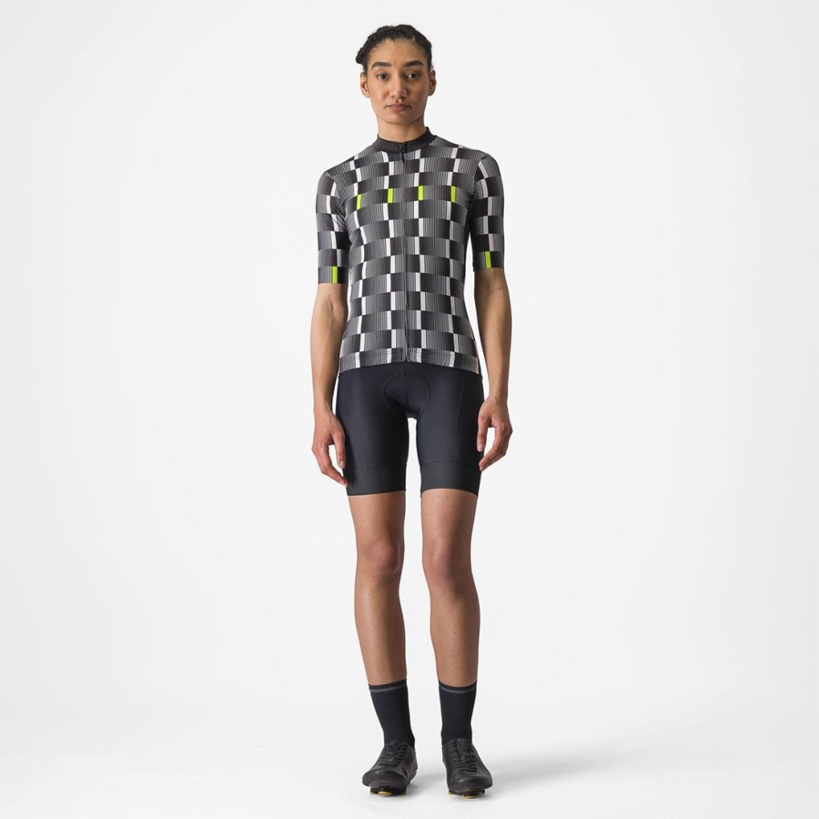 Castelli DIMENSIONE Jersey Dames Zwart Wit Lichtgroen | KGD234879