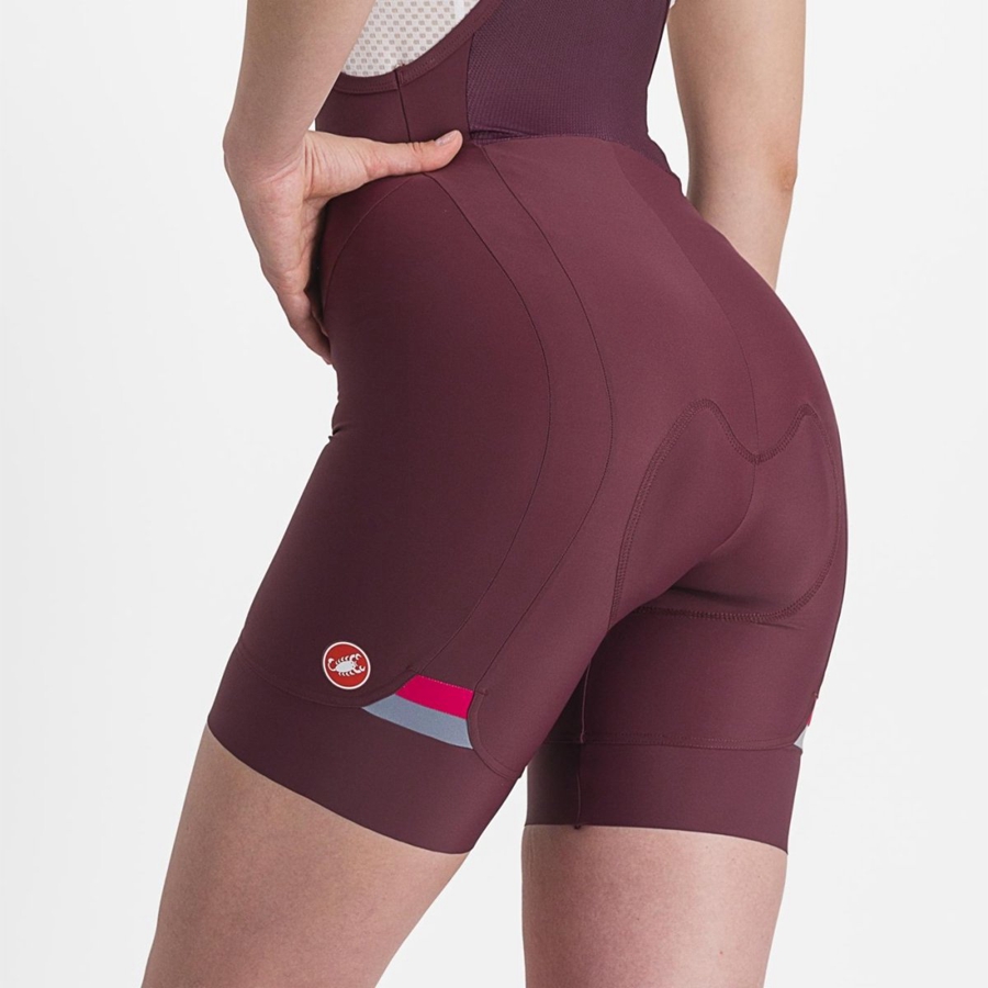 Castelli PRIMA Korte Broek Met Slabbetje Dames Diepbordeaux Rood | NDU154023