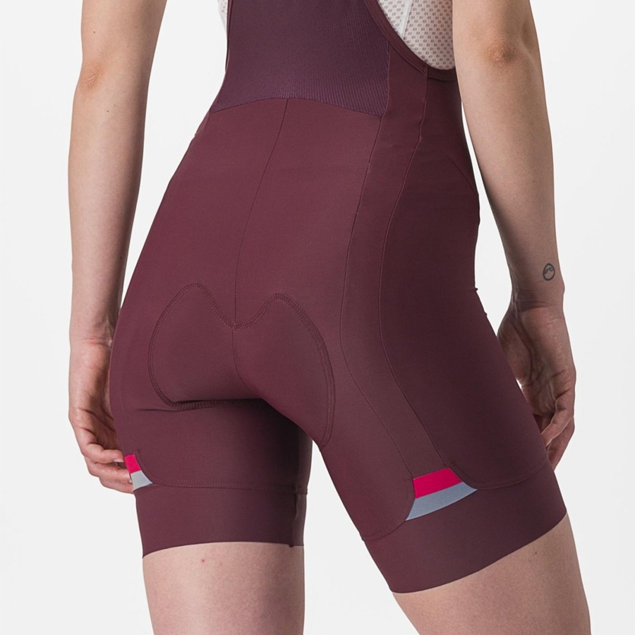 Castelli PRIMA Korte Broek Met Slabbetje Dames Diepbordeaux Rood | NDU154023