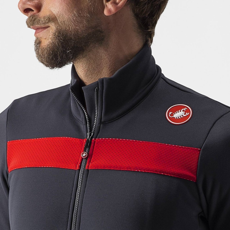 Castelli PURO 3 FZ Jersey Heren Donkergrijs Rood | HSO637294