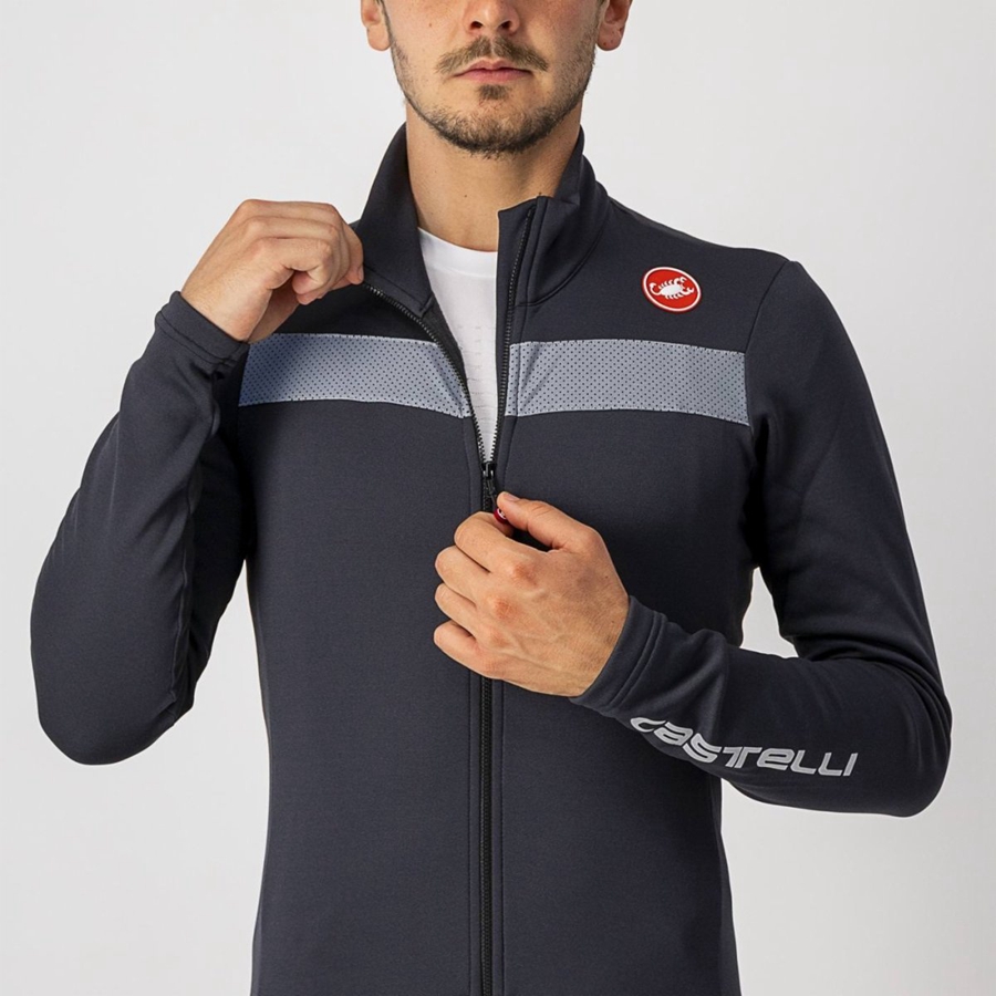 Castelli PURO 3 FZ Jersey Heren Zwart Zilver | PYT245670