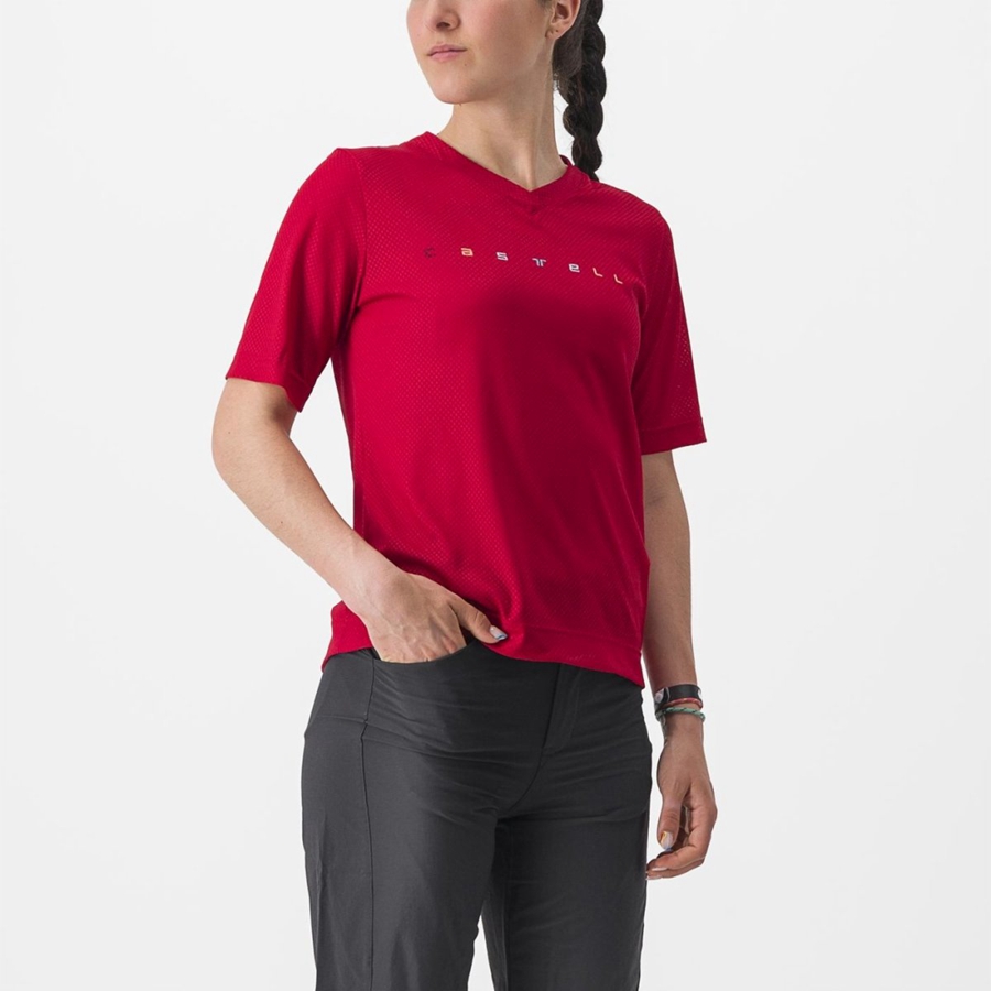 Castelli TRAIL TECH 2 W TEE Jersey Dames Donkerrood | POX576490